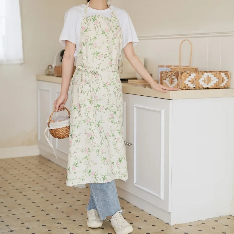 Premium Korean Style Printed Neck Wrap Apron with Hip Cover and Large Size for Baking Nail Art Milk Tea Barista Work Overalls