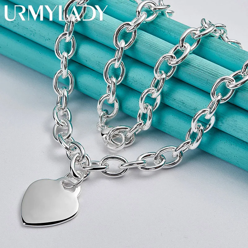 URMYLADY 925 Sterling Silver Love Heart 18 Inch Pendant Necklace For Women Wedding Party Fashion Jewelry