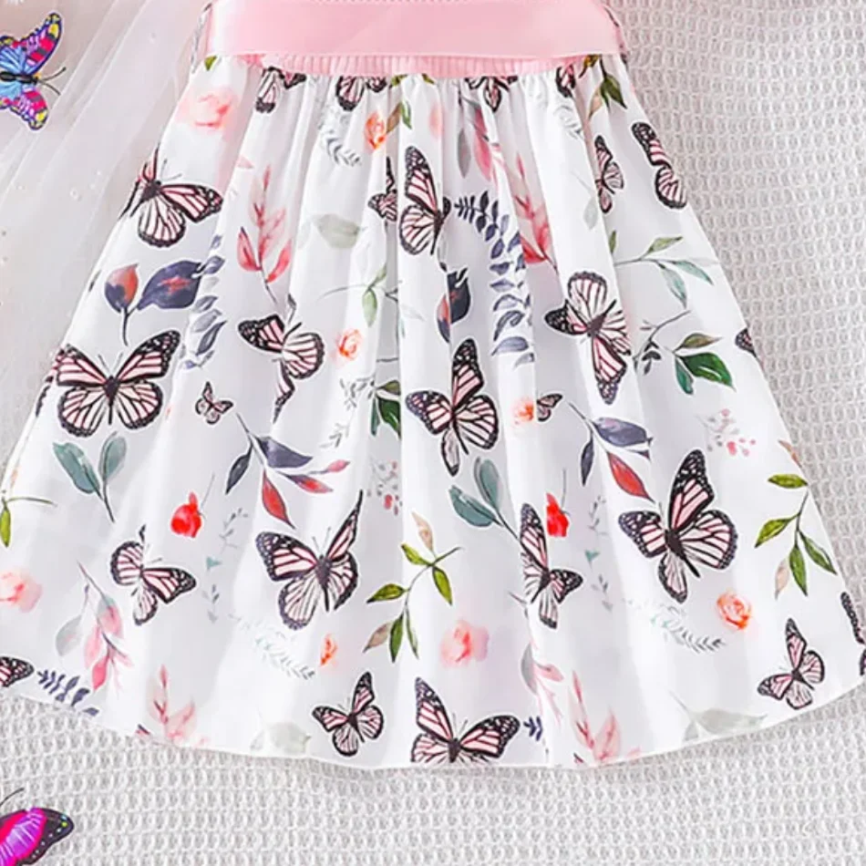 Cute and Comfortable Girls Summer Dress with Butterfly Print and Pitted Stripes Wear Special Occasions Girls Casual Dresses