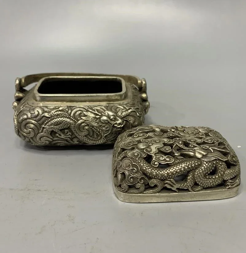 Archaize White copper nine dragon Incense burner crafts statue