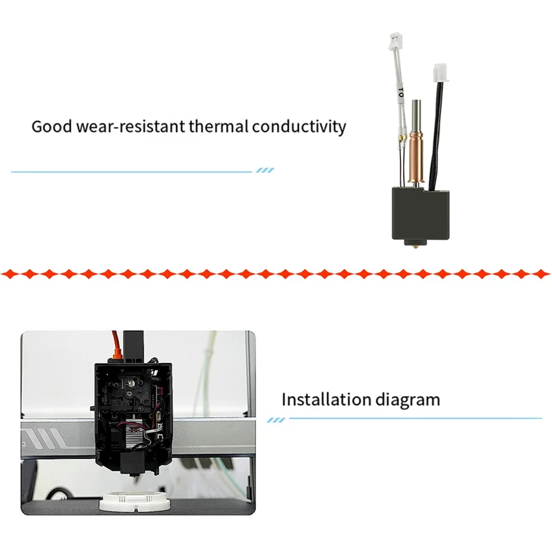

Оптимальная печатающая головка, комплект горячего конца для деталей 3D-принтера Kobra 3, комплект Hotend, насадка из латуни, закаленной стали 0,4