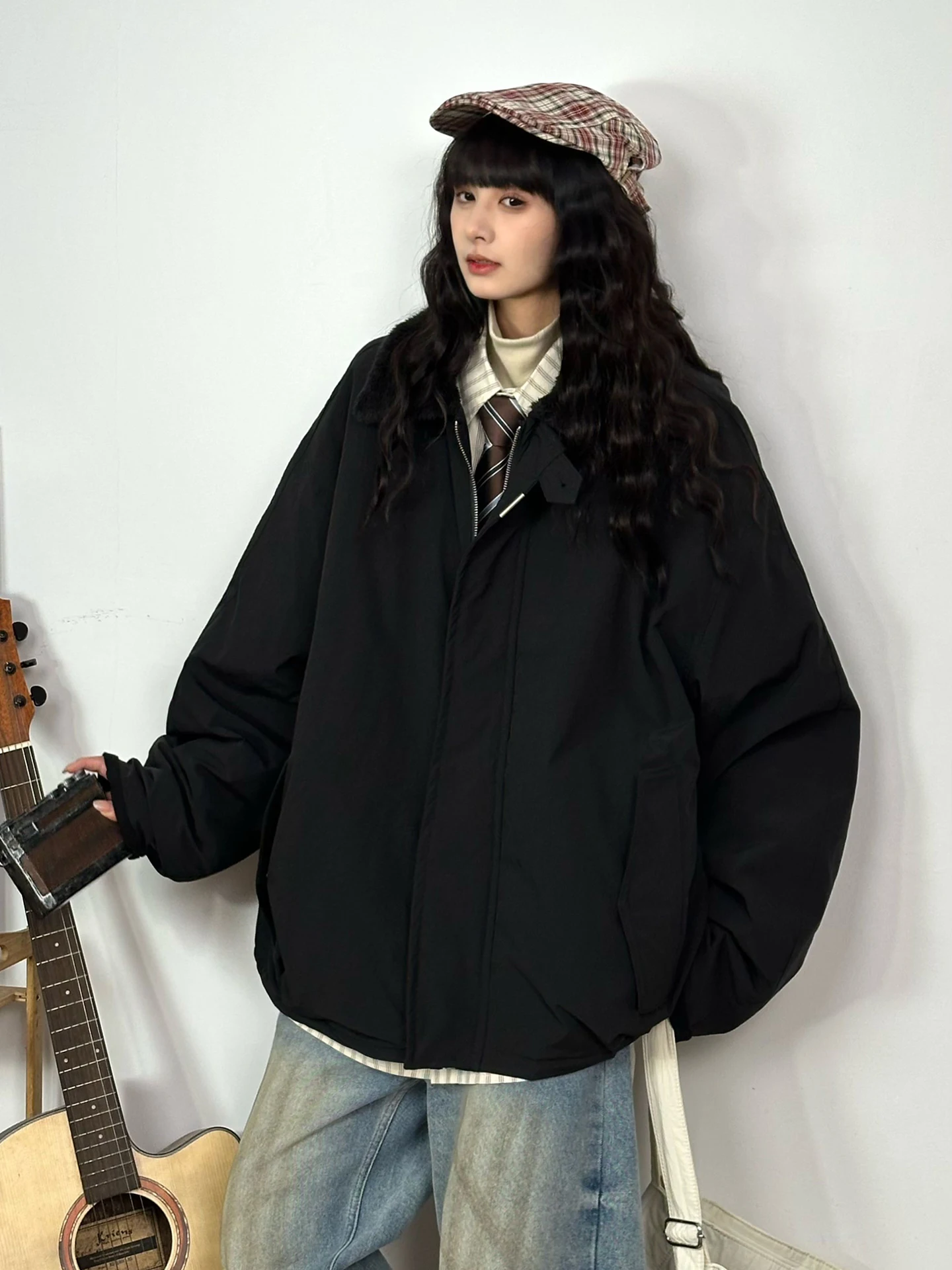 

Утепленная хлопковая куртка Original Street Style для женщин, свободный крой, стеганая, с воротником, зимняя, модная, повседневная, с длинными рукавами, на молнии