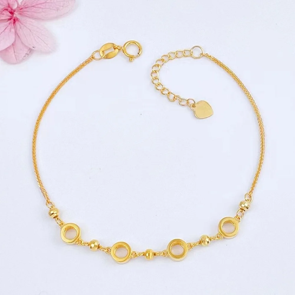 

Real Pure 18K Yellow Gold Chain Women Lucky Wheat Bead Circle Link Bracelet 2.36-2.37g