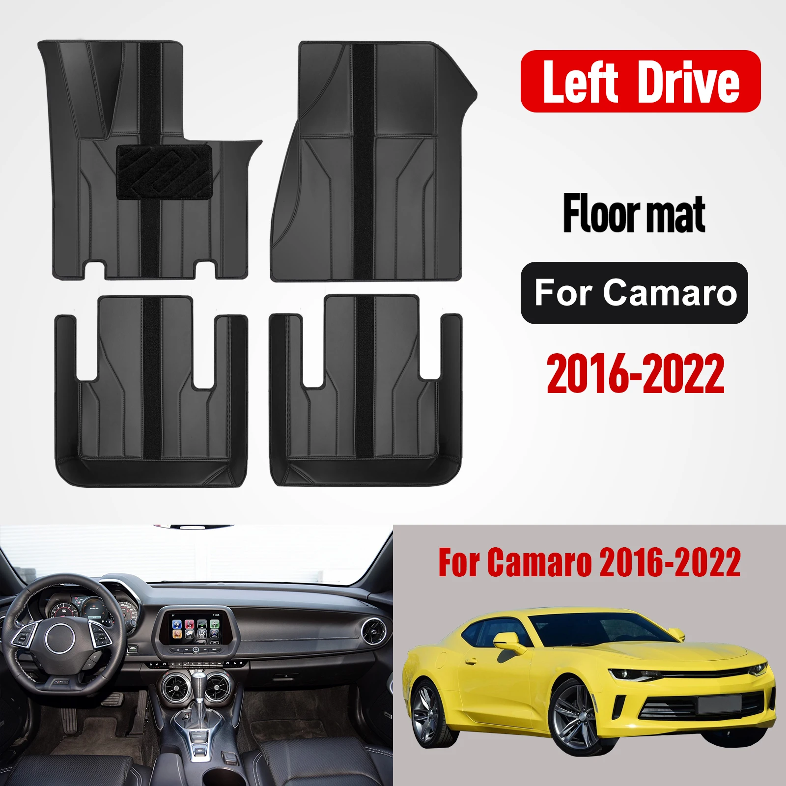 

custom car floor mat PU Leather For Camaro 2016-2022 Non-Slip Durable Carpet Easy Clean and Wear-Resistant Floor Mat