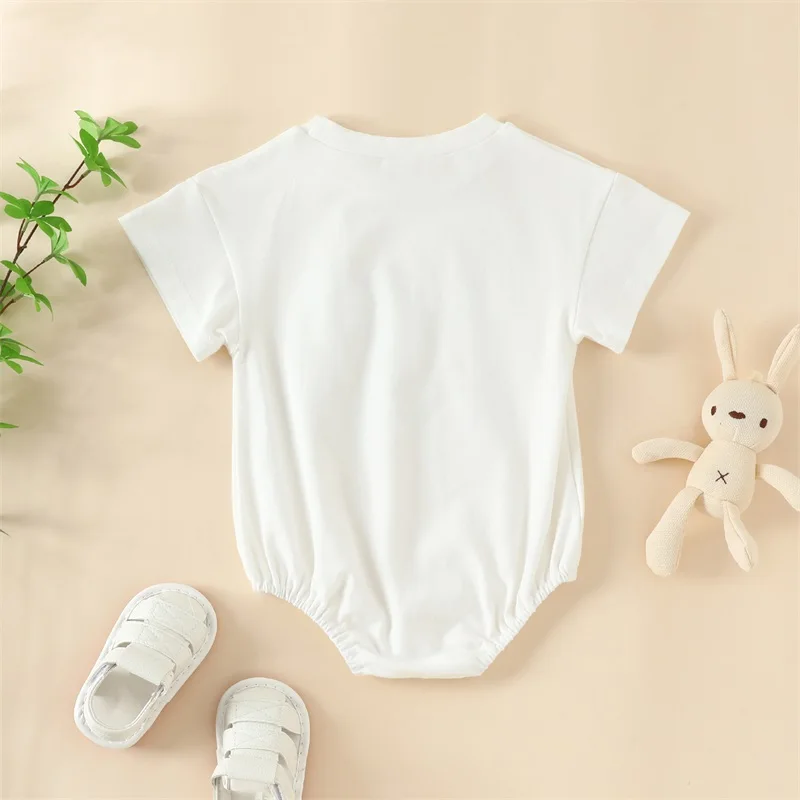 

Baby Girls Summer Casual Romper White Short Sleeve O Neck Letter Bunny Print Playsuit