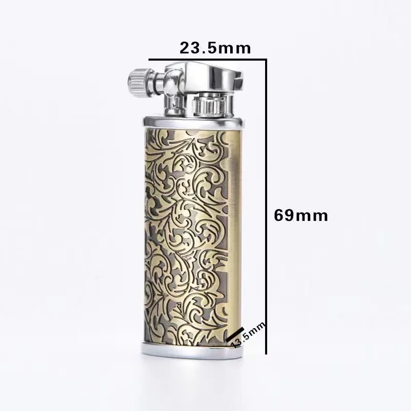 Retro carved flint kerosene lighter flame retro metal grinding wheel gasoline cigarette cool lighter creative men\'s gadget