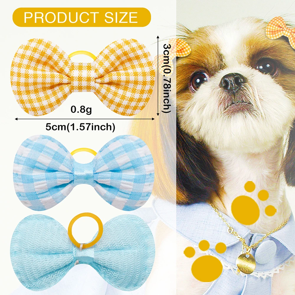 10/20/30pcs Flower Shape Dog Hair Bows Dog Bow Decorate Plaid Pure Mix Colors Hair Bowknot Rubber Bands for Small Dogs Product