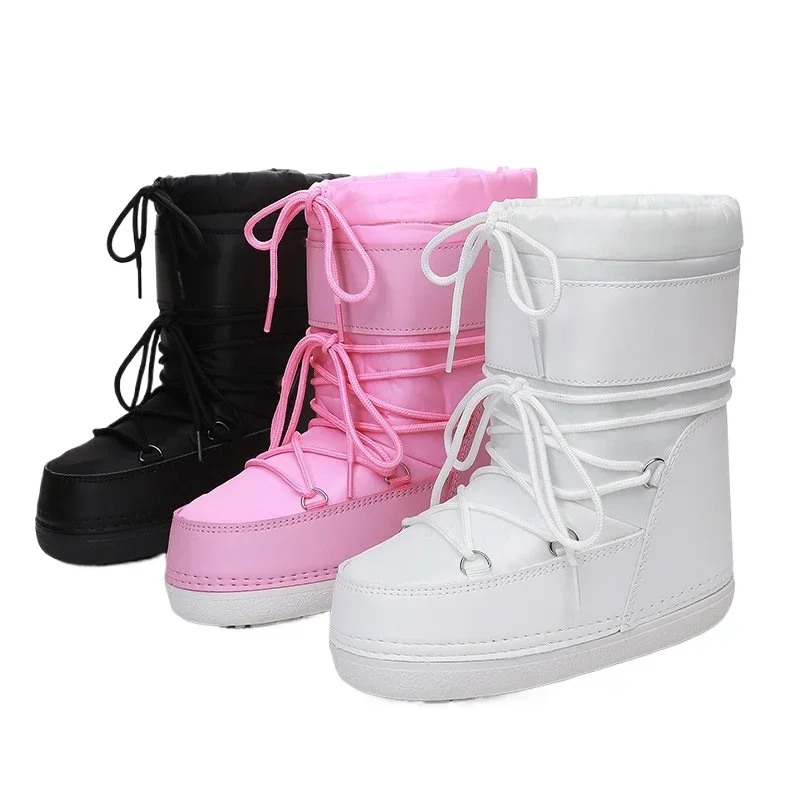 European Women's Waterproof and Non-slip Cloth Space 2024 New platform heels  Short Tube Thickened Warm Snow Boots