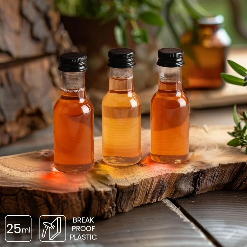 100pcs/Lot 25ml 50ml 100ML 150ML Mini Liquor Bottle Empty Plastic Juice Bottles with Aluminum Lids for Weddings Parties Cocktail