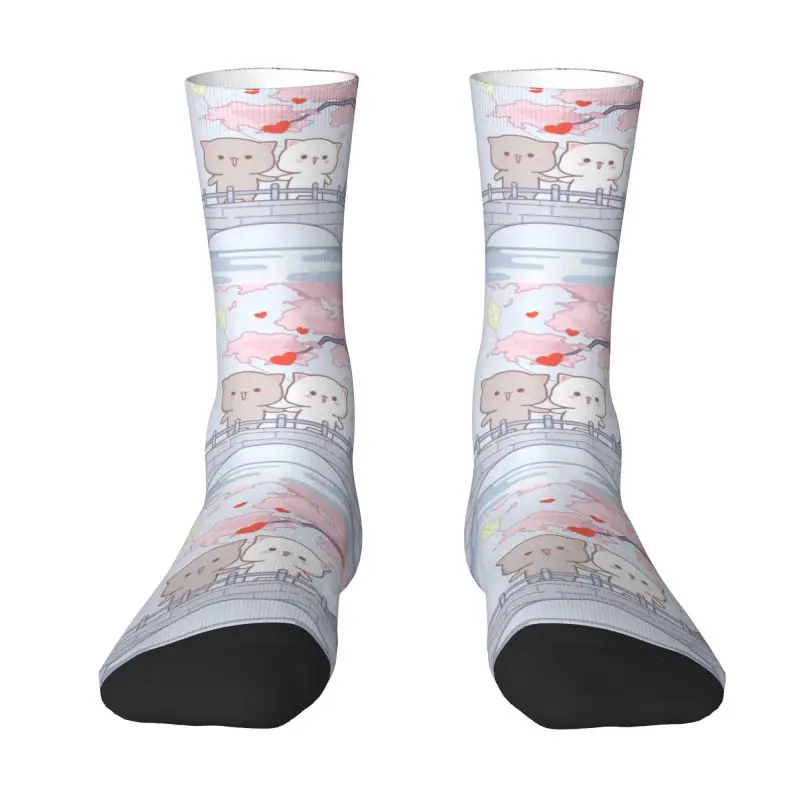 

Fashion Print Romantic Peach And Goma Mochi Cat Socks for Men Women Stretchy Summer Autumn Winter Crew Socks