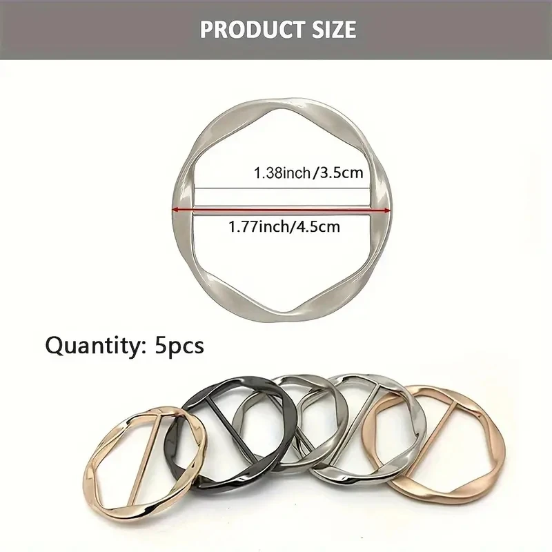 5 Stück einfache modische Metallschnallen, verstellbare T-Shirt-Eckknoten-Schnallen und Schal-Dekor-Verschlüsse für Damen, stilvolle Accessoires – Detail 8