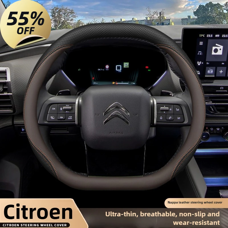 

Leather Car Steering Wheel Cover for Citroen C4X C5X C5 Aircross e-Berlingo C4 2021 2022 2023 2024 Accessories