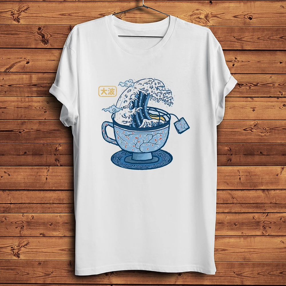 The Great Wave of coffee tea Funny ukiyo TShirt Homme Short Sleeve Daily Casual T Shirt Unisex vintage Streetwear Tee ukiyoe