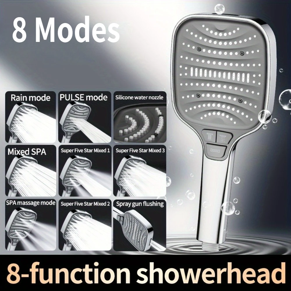 12cm Large Panel Shower Head with Filter Bathroom High Pressure Water Saving Rainfall Showerhead Square Multifunctional Nozzle