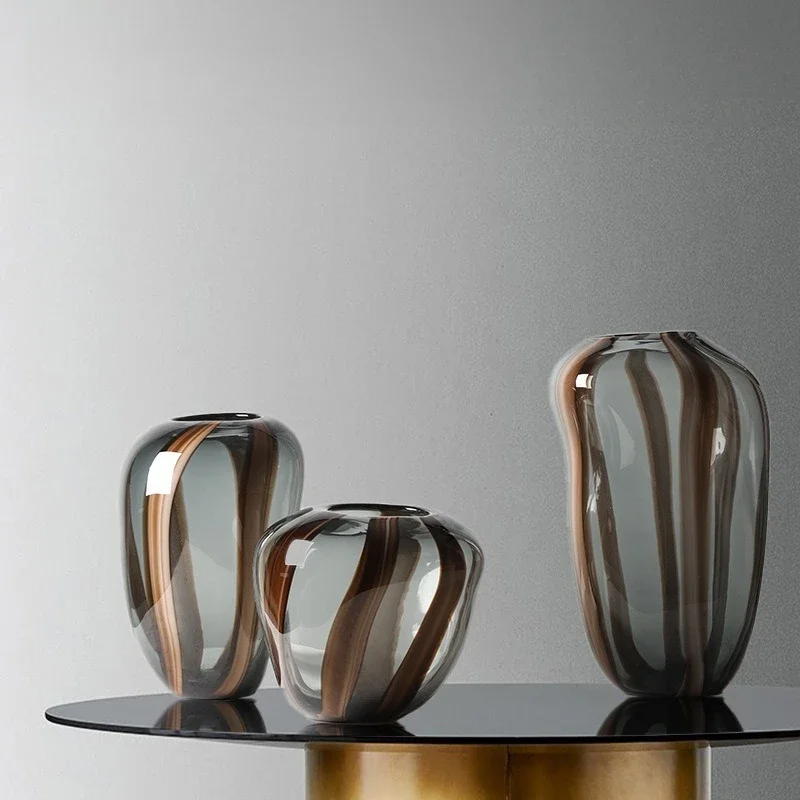Colorful striped irregular hydroponic glass vases, model room flower vessels, soft decorations