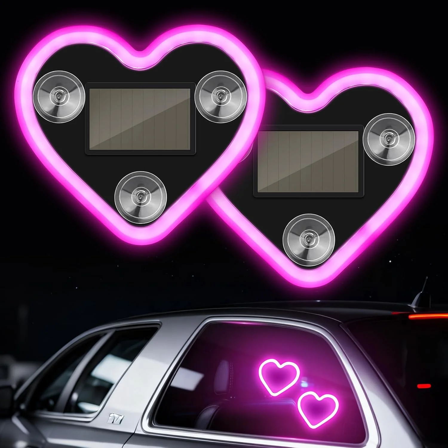 Universal Car Solar Heart-shaped Light Car Window LED Peach Heart Atmosphere Lamp for Car Exterior Interior Decoration
