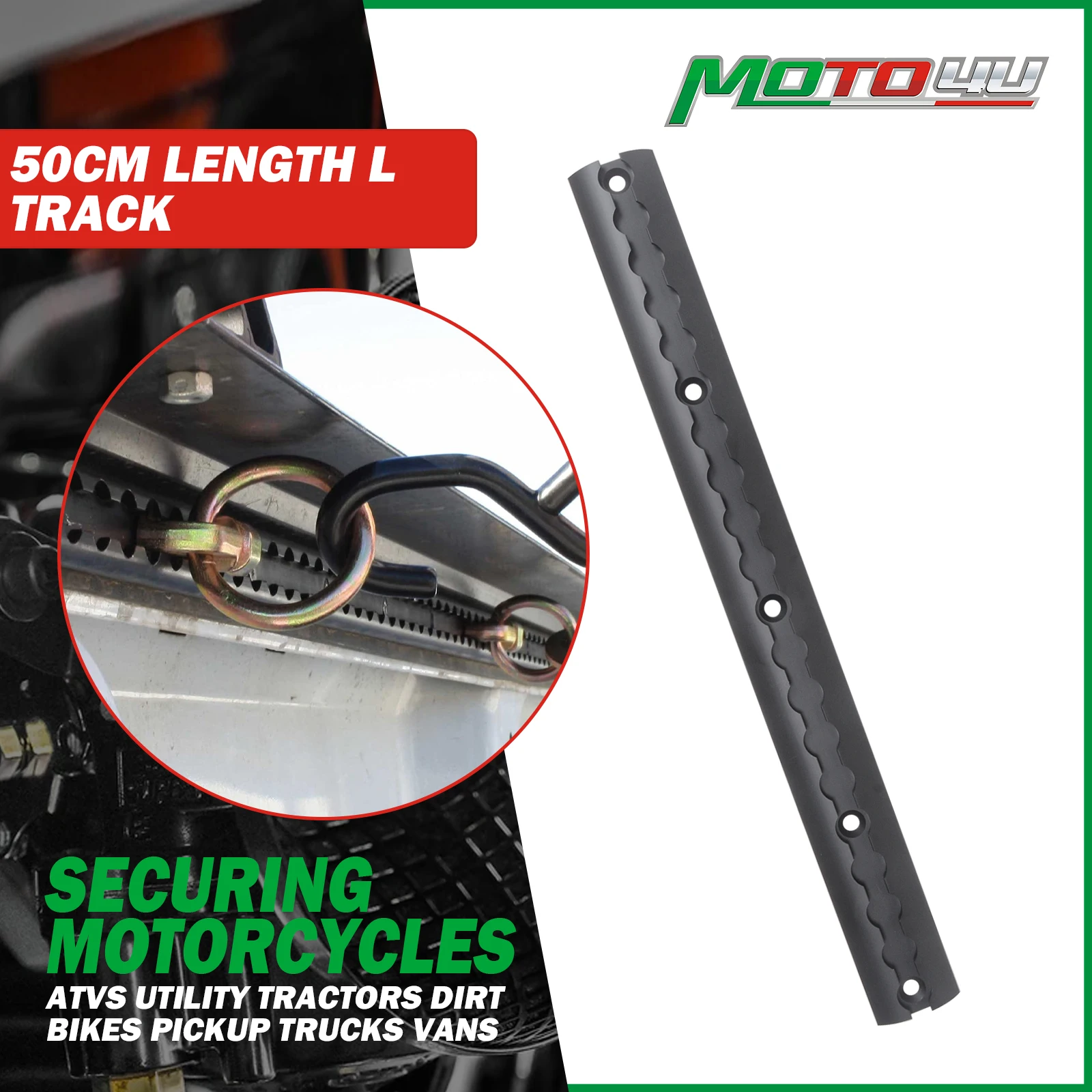 

MOTO4U 50CM Length L Track Cargo Control Aluminum For Securing Motorcycles ATVs Utility Tractors Dirt Bikes Pickup Trucks Vans