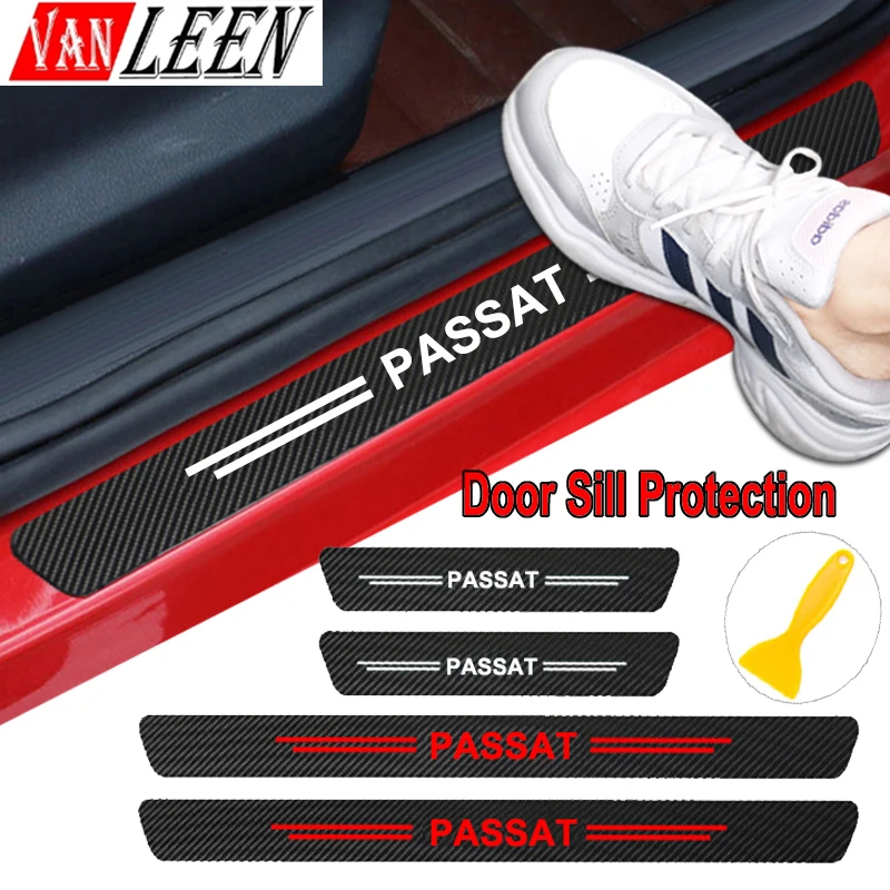 Carbon Fiber Car Door Sill Protector Strip Sticker For VW Passat B7 B6 B8 B5 GOLF MK7 MK5 MK6 POLO 6R 6C 9N 9N3 GTI R Scirocco