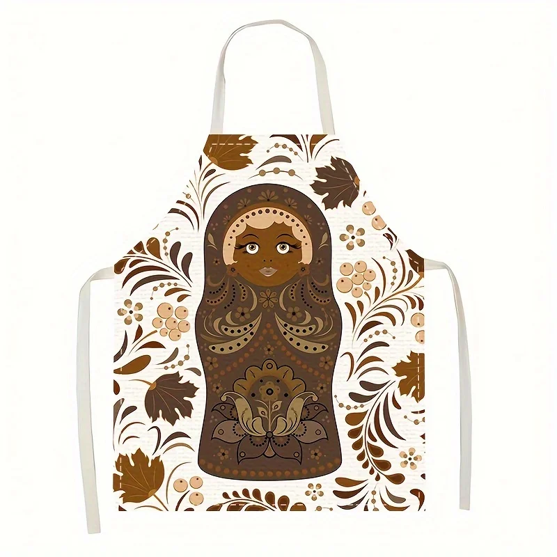 

1pc, Russian Nesting Doll Apron Folk Art Print Kitchen Linen Apron for Baking Cooking
