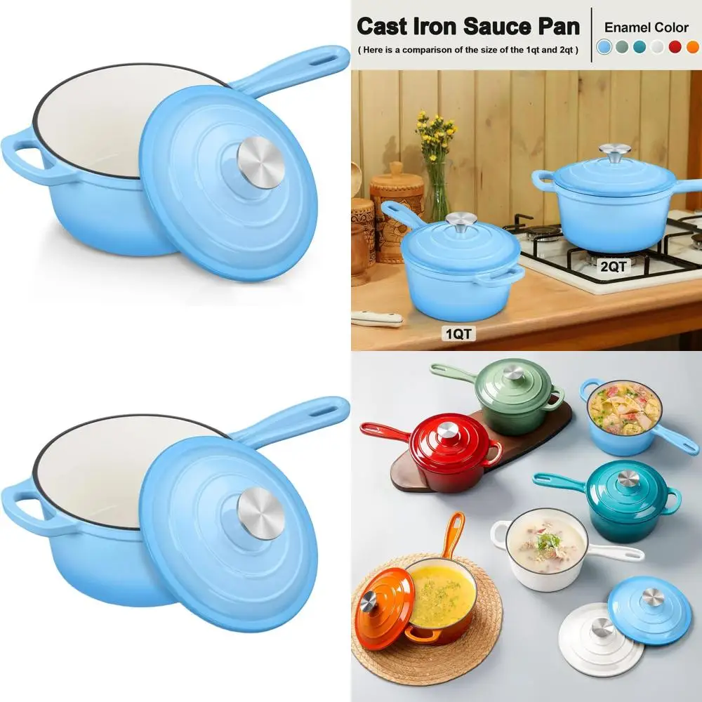 

2 Quart Enamel Cast Iron Saucepan with Lid, Suitable for All Cooktops, Oven-Safe up to 500°F, Ideal for Pasta Sauce and Milk, 6.