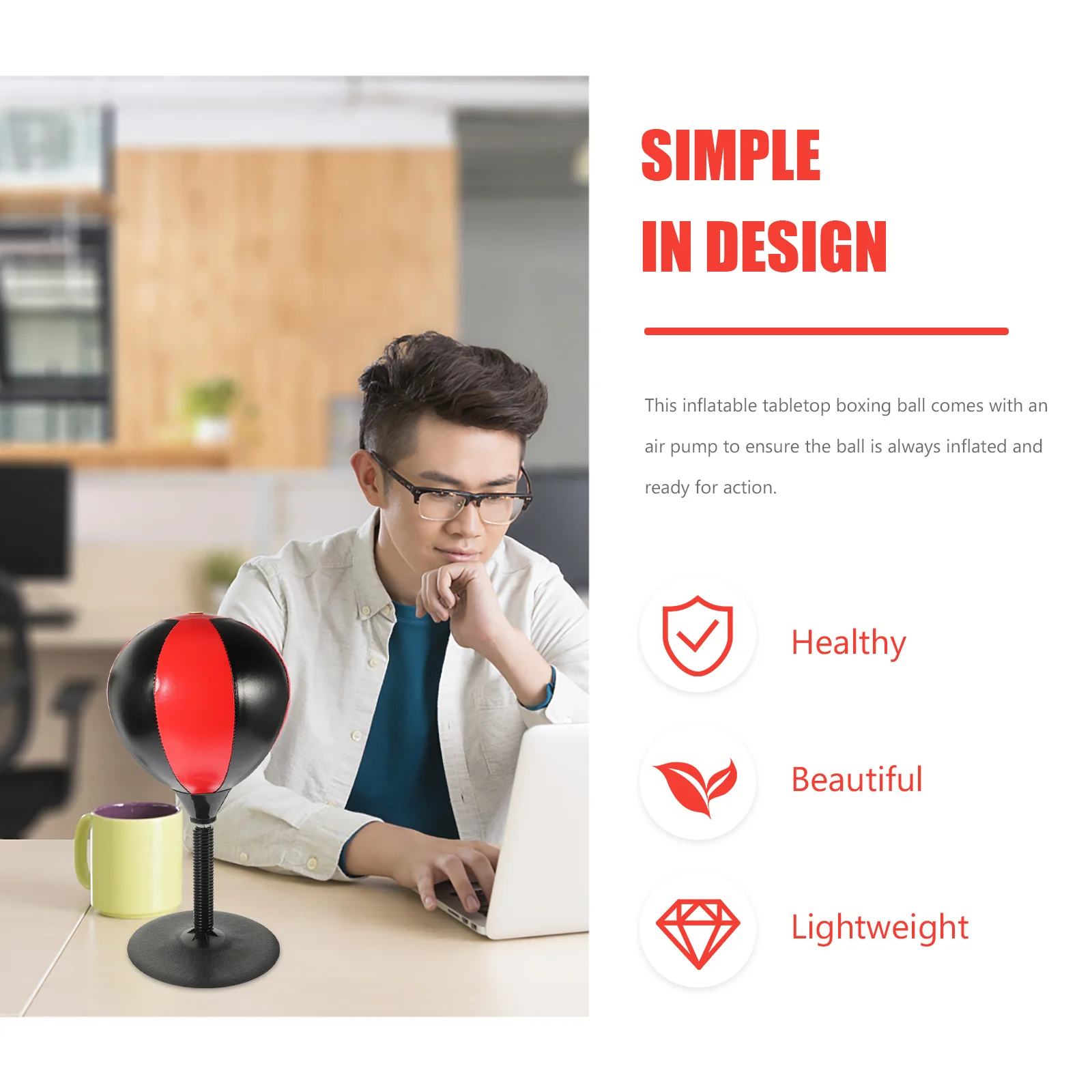 

1Set Desktop Stress Relief Boxing Ball with Pump for Home Office School Anger Relief Fun Game for Coworkers Men Women Daily