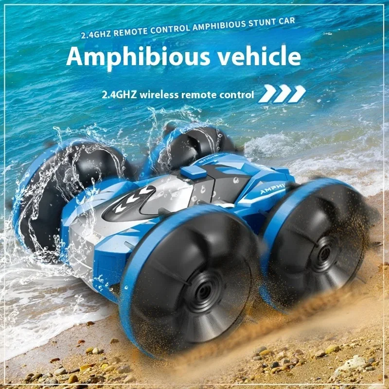 2.4g Rc 4wd Amphibious Stunt Car Charging Double-sided Driving Tank Waterproof Electric Summer Toys