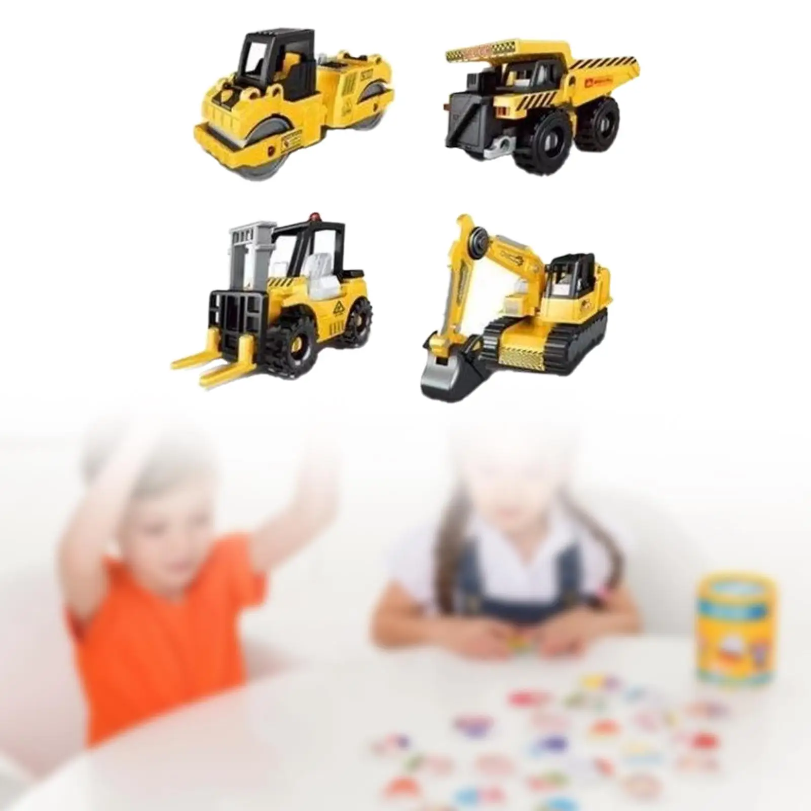 

4Pcs Construction Vehicles Building Kit Forklift Table Decoration Assembly Ornament Birthday Gift DIY Handcrafts Excavator