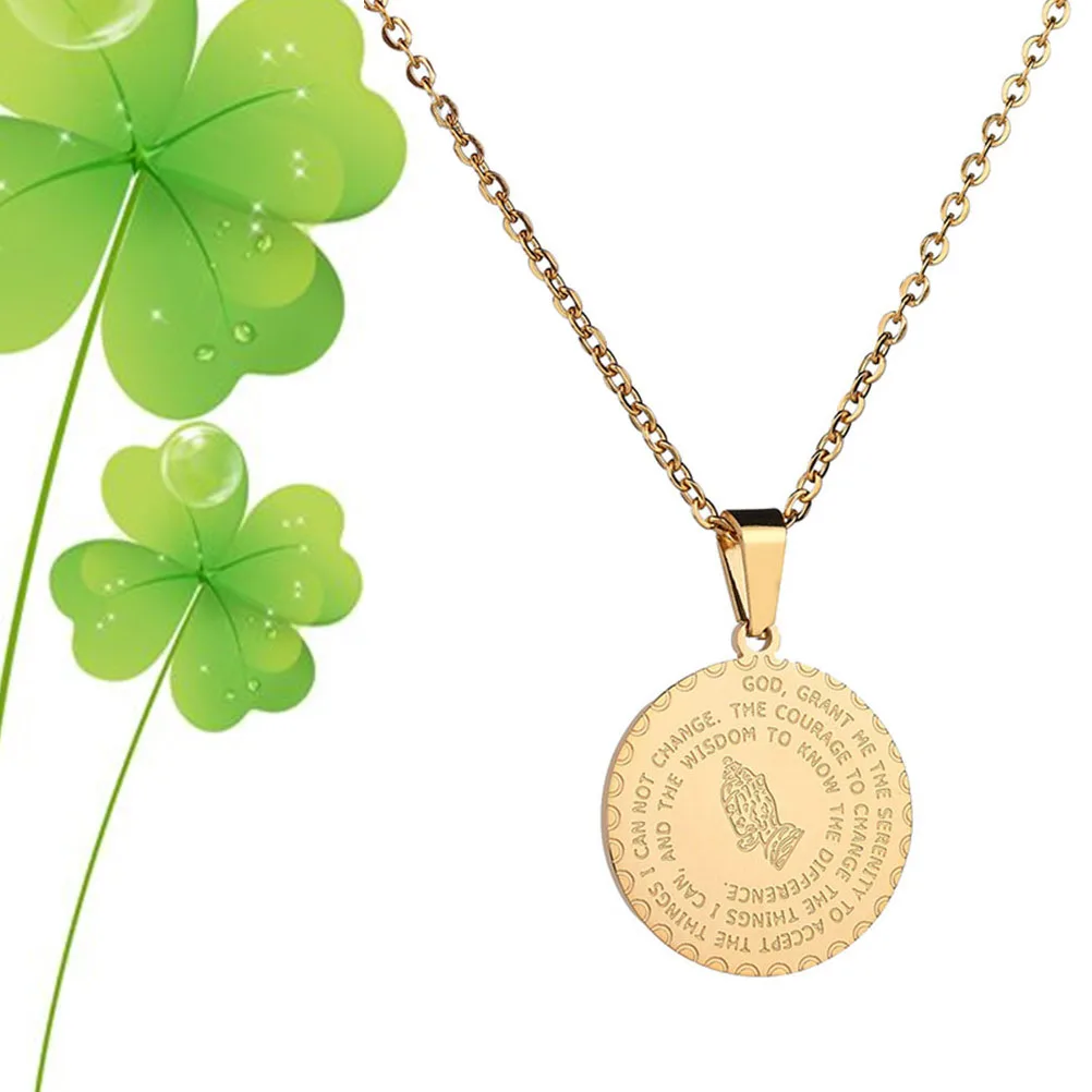 

Necklace Round Tag Pendant Stainless Steel Accessories Religious Golden Jewelry Religion Man