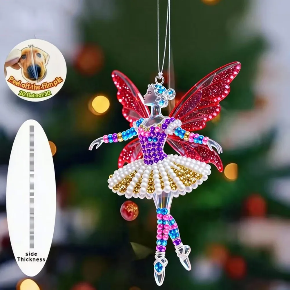 2D Flat Christmas Hanging Pendant Shining Ballerina Xmas Tree Hanging Ornament Acrylic Simulation Car Rearview Mirror Pendant