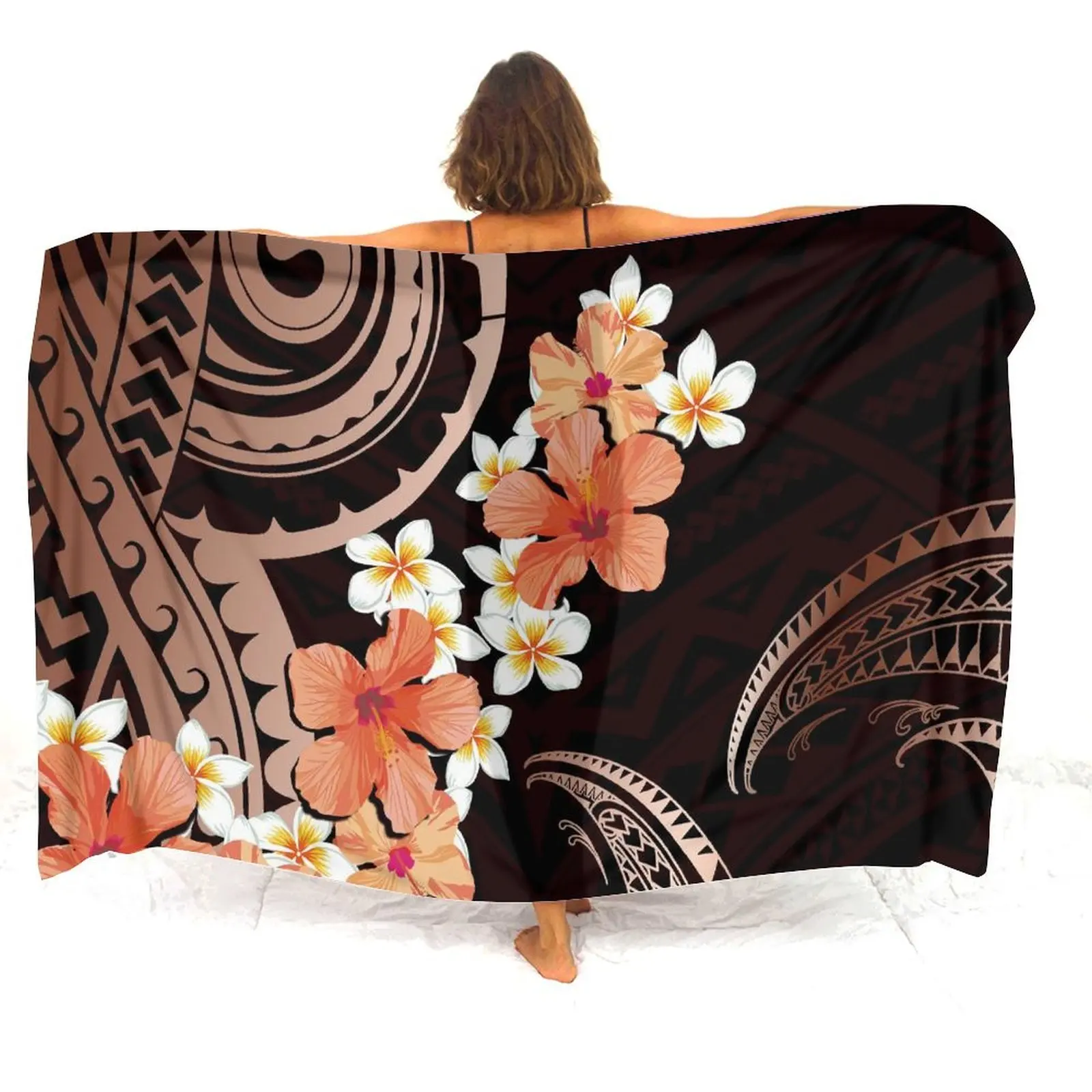 Polynesian Logo Printed Sarong Soft Shawl Coat For Women Covering a Skirt In a Hawaiian Art Beach Long Gauze Dress