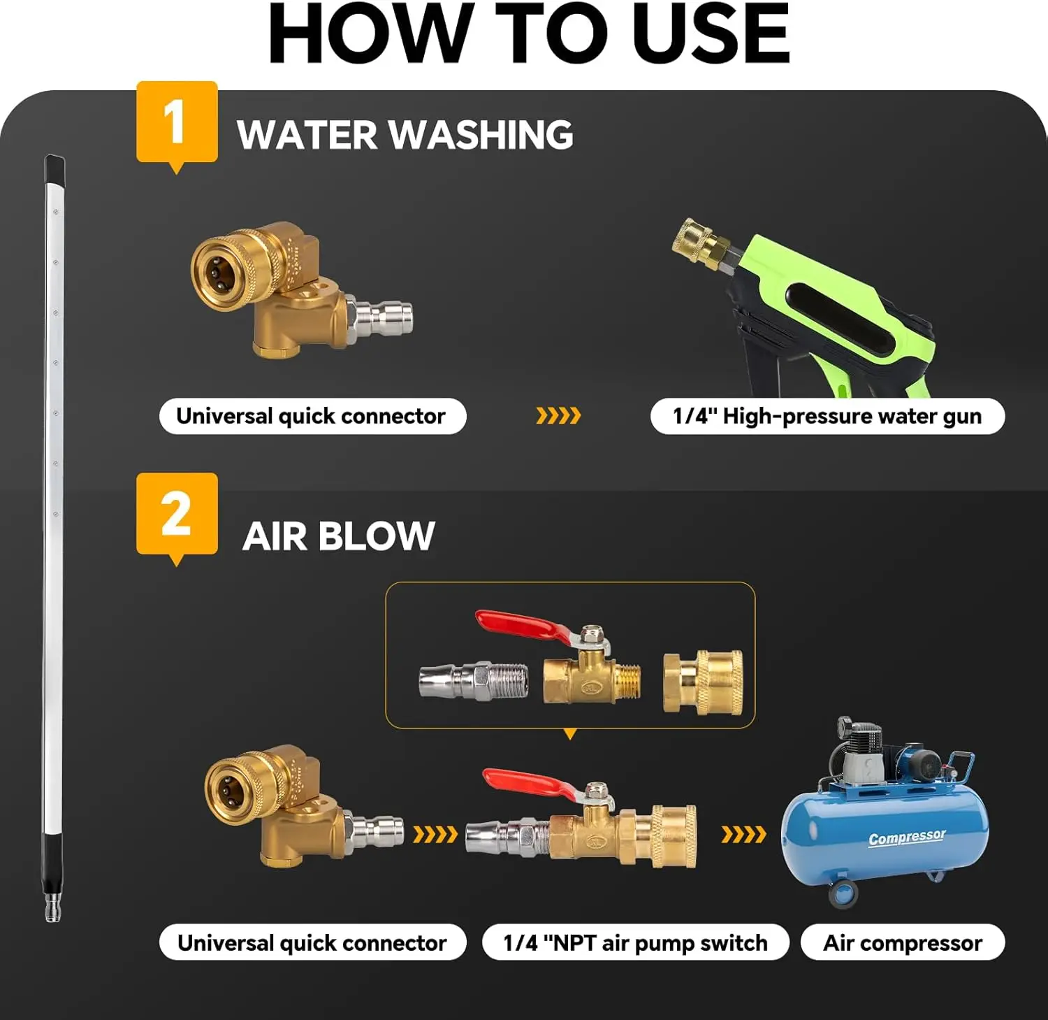 ترقية عصا غسالة الضغط المبرد 47 بوصة، 4500 رطل لكل بوصة مربعة، 7 فوهات، فرشاة، منظف دافق محمول للشاحنة والسيارة #4