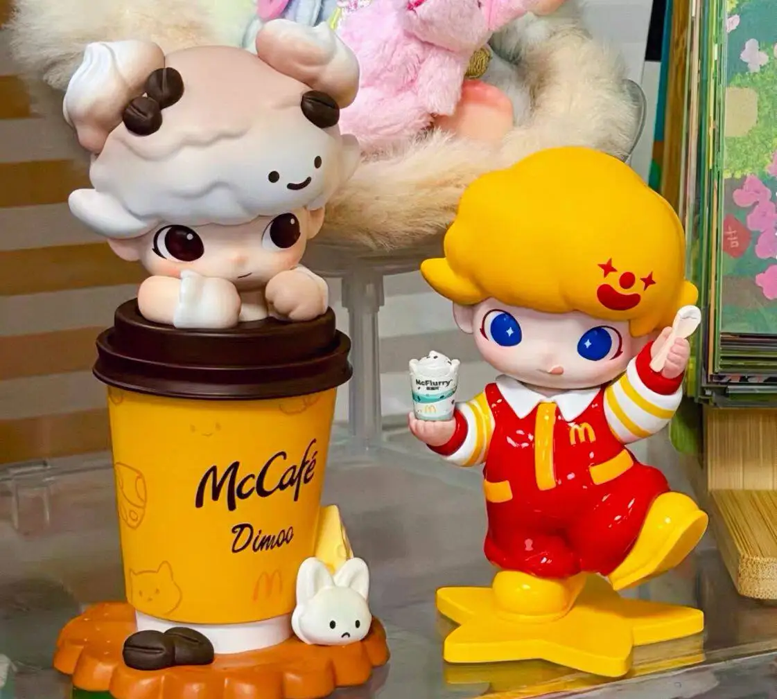 

McDonald's Collaboration with Pop Mart's DIMOO Limited Edition Figurine Sticker Display Stand As A Collectible Gift Accessory