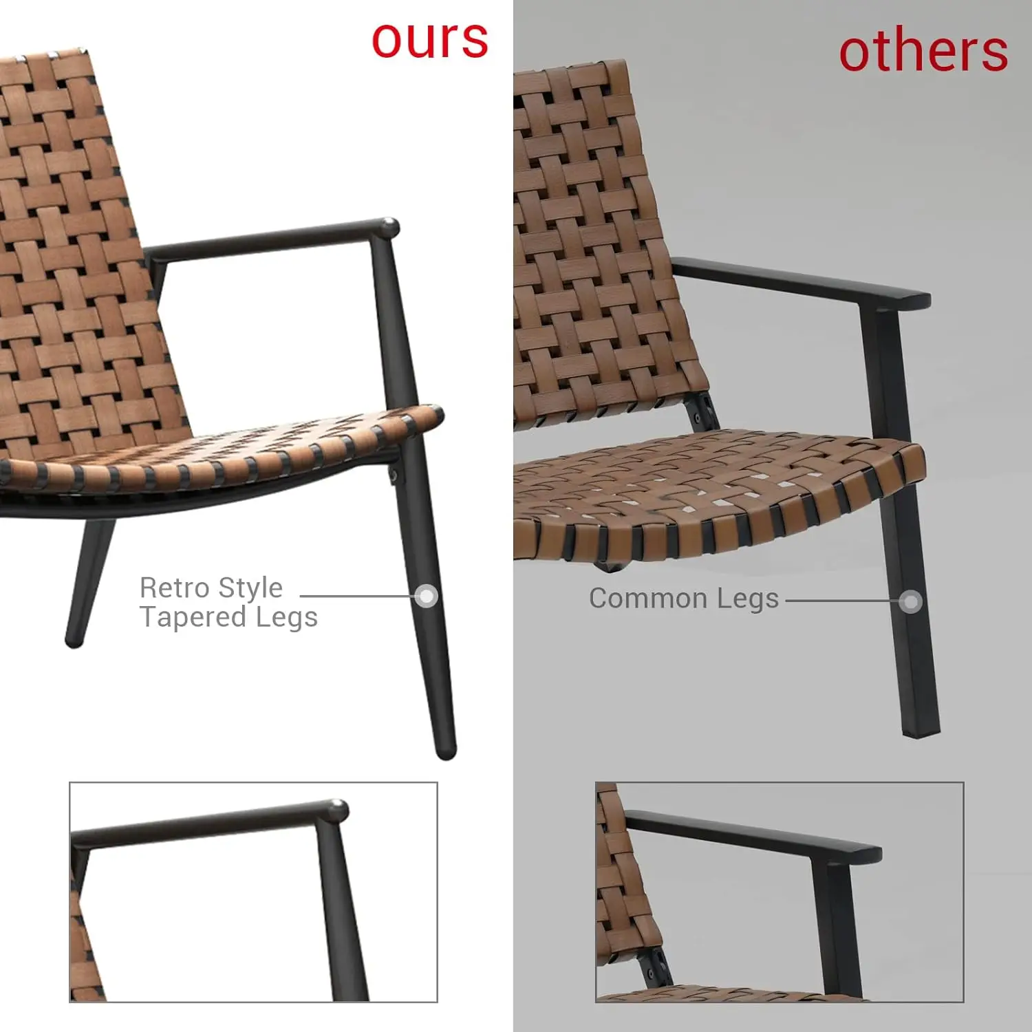 Brown Leather-Look Wicker 3-Piece Outdoor Bistro Set with Powder Coated Aluminum Frame for Garden, Backyard, and Balcony