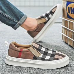 Classic Brand Plaid Canvas Shoes For Men Summer Casual Slip-on Men's Vulcanize Sneakers Espadrilles Fashion Designer Loafers Man