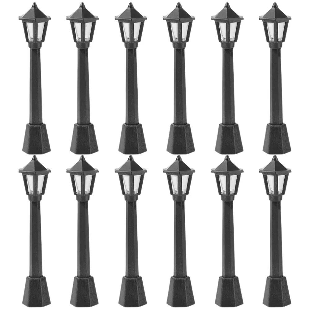 12Pcs Street Light Models Miniature Mini Simulation Lamps Micro Landscape Decor Scene Layout Small Garden Ornament Mini