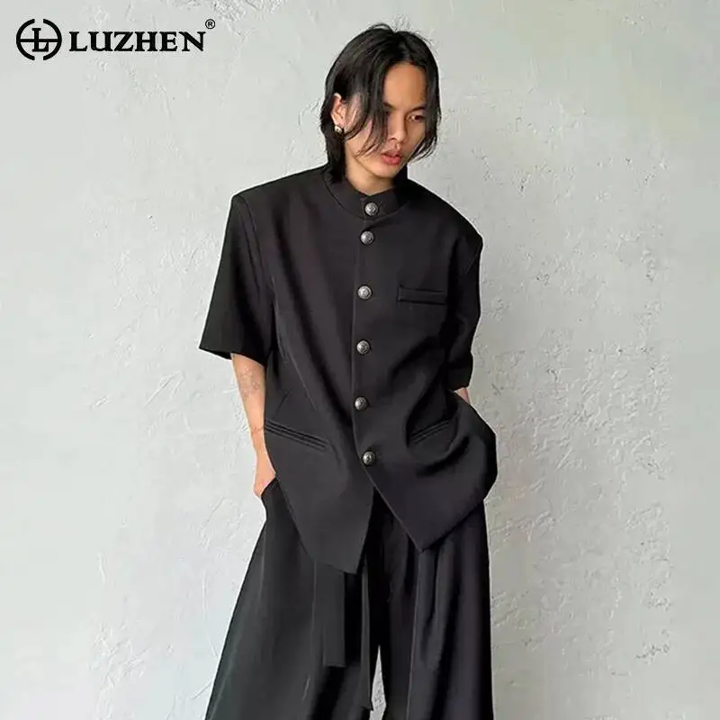 

LUZHEN 2026 Summer Chinese Style Elegant Temperament Stand Neck Short Sleeve Shirts Men's Trendy Single Buttoned Clothes JY6695