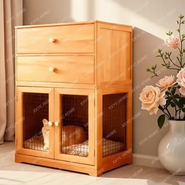 TT cat cabinet solid wood cat and dog kennel bedside table integrated with human pet sharing all seasons universal cat bed