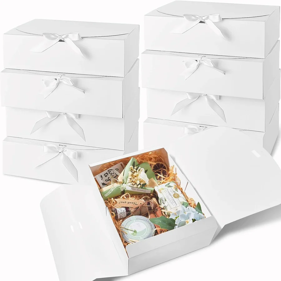 Grande boîte-cadeau blanche 6 pièces, boîte-cadeau de noël de mariage de luxe 27x20x8cm pour proposition de marié, emballage d'anniversaire et d'halloween