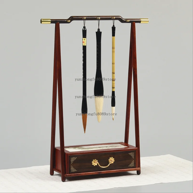 Mahogany Pen Hanging Blood Sandalwood Marble with Drawer Storage Pen Holder Study Four Treasures Supplies Creative Study Gifts