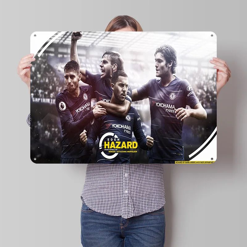 Eden Hazard Football Poster Customized Vintage Metal Signs Wall Art Retro Tin Plaque for Soccer Fans Home Decor Accessories Room