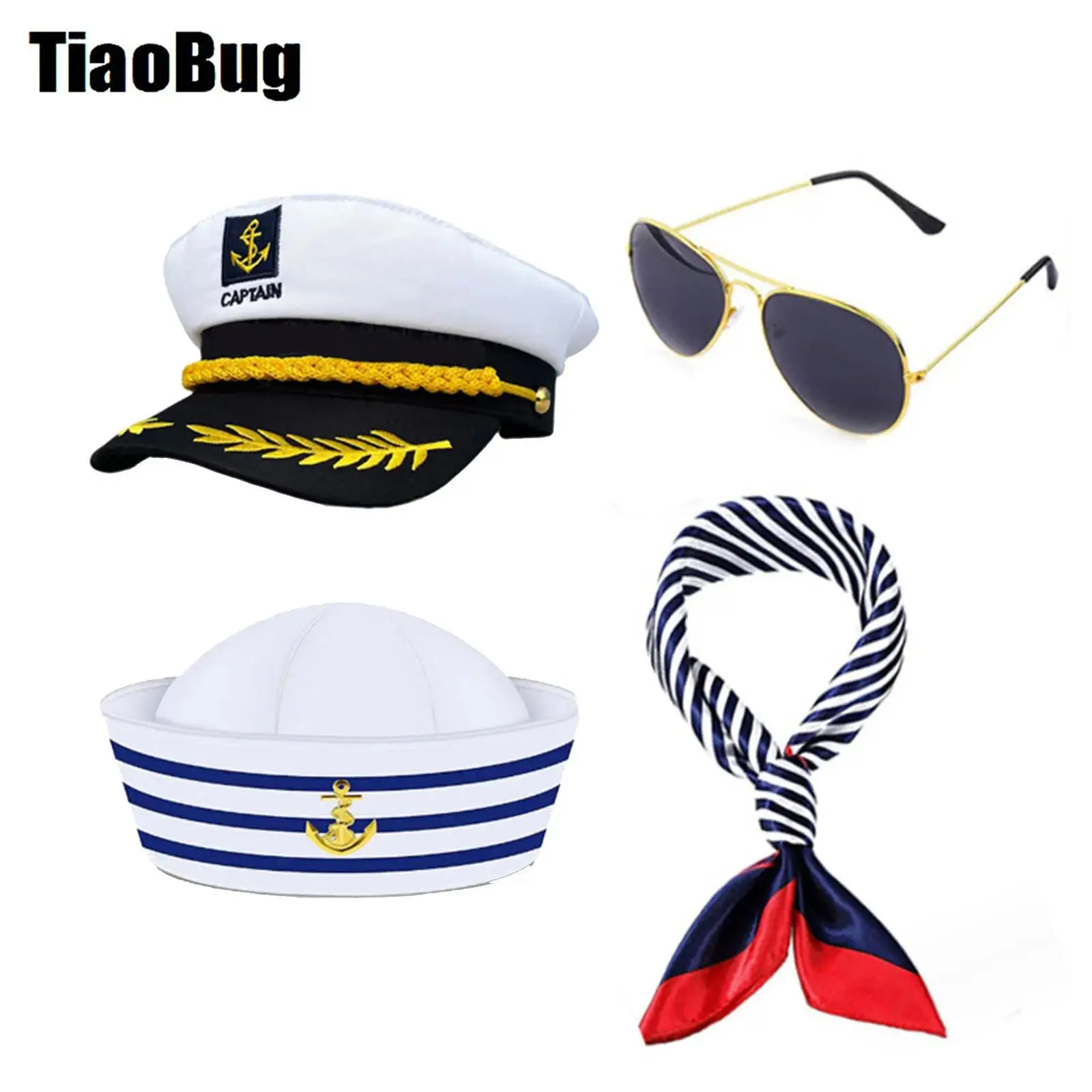 

Halloween Captain Sailor Cosplay Accessories Hat Scarf Sunglass Gloves And Ship Anchor Necklace Props for Dressing Up Party