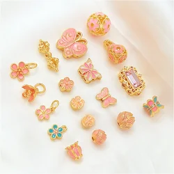 수제 DIY 손으로 흩어진 구슬 액세서리, 벚꽃 핑크, 복숭아 꽃, 연꽃 봉오리, 나비 할로우 볼 펜던트