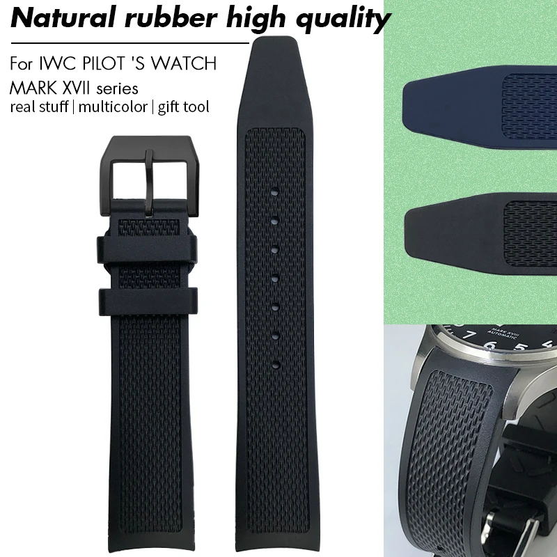 

Curved End Soft Rubber Silicone Watch Strap 19mm 20mm for IWC Pilot MARK XVIII IW3282 Black Blue Watchband Wirstband Free Tools