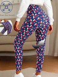 CUHAKCI Fashion Women's Sexy Tight leggings Christmas Hat Holiday Print Exercise Nine Point Extra Pants