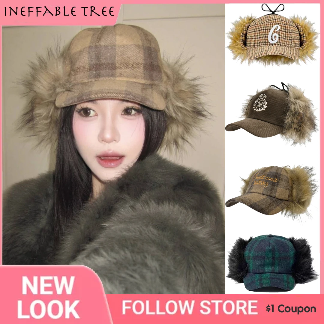 

Feather Retro Leopard Plush Baseball Caps letter Embroidered Streetwear Daily Hat Sunscreen Caps Korean Bomber Hat For Women
