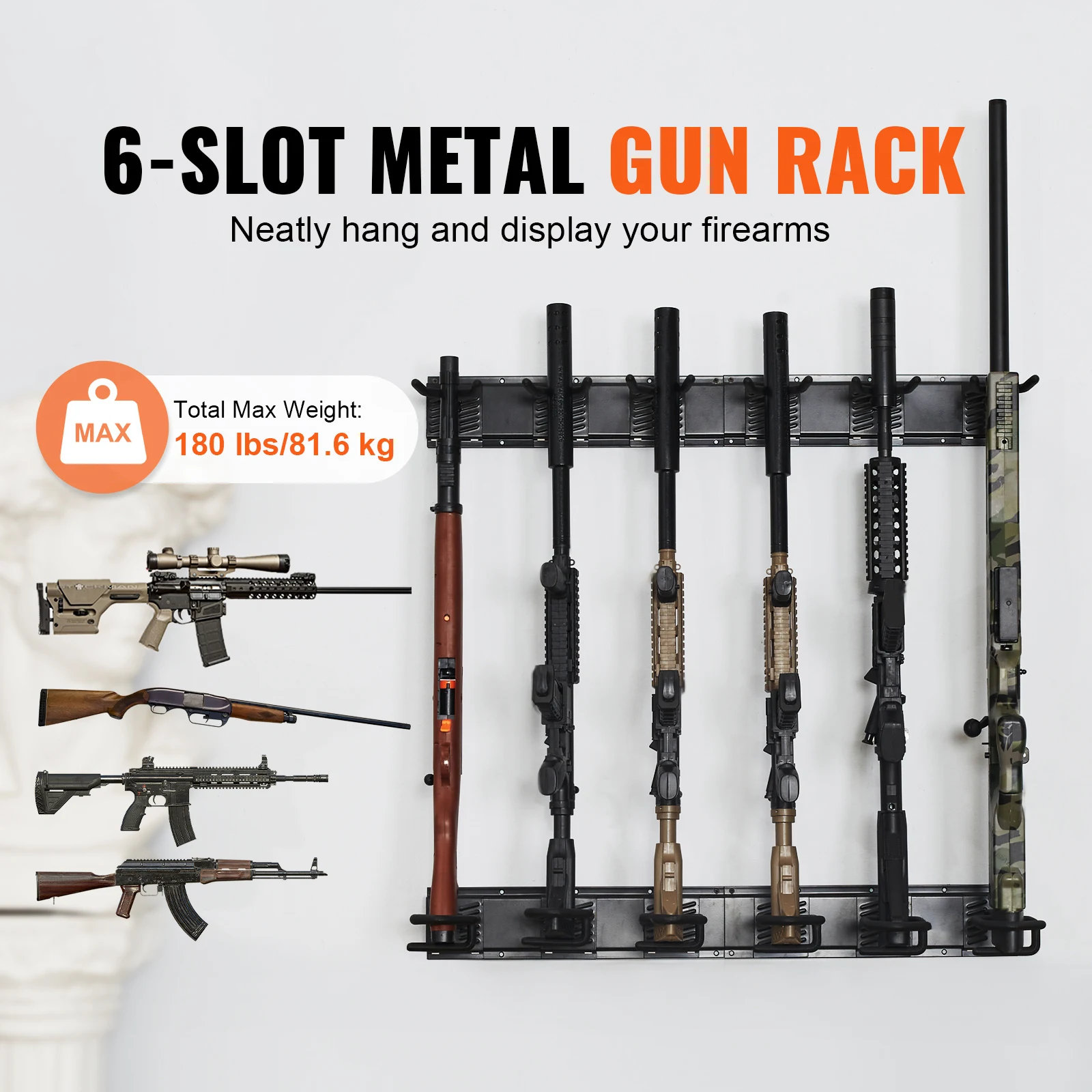 SucceBuy Gun Rack 6-Slot Vertical Rifle Shotgun Gun Rack 180 lbs Heavy Duty Metal Wall Gun Rack Display Stand with Soft Padding