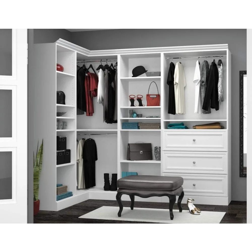 Versatile Walk-in Closet Organizer System, 97-inch White Wardrobe and Drawers for Home Storage, Bedroom, Laundry, or Entr