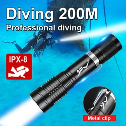 Underwater 200 Meters IPX8 waterproof Powerful LED Diving Flashlight XHP50 Diving Torch Diving Lamp Fishing Hunting Lantern