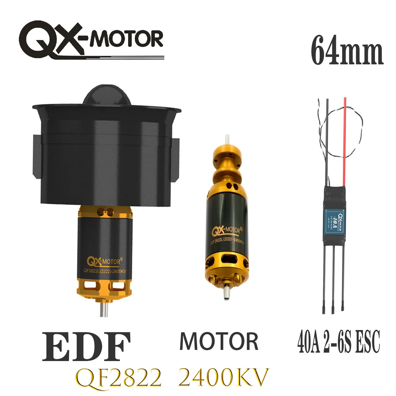 QX-MOTOR 64mm 5 ostrzy QF2822 (2222)- 2400KV bezszczotkowy silnik EDF z 40A 6s ESC dla zdalnie sterowanego samolotu RC części do zabawek