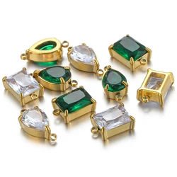 5Pcs Stainless Steel Cuboid Drop-shaped Glass Crystal Zircon Charms Pendants for DIY Jewelry Findings Necklace Bracelet Material
